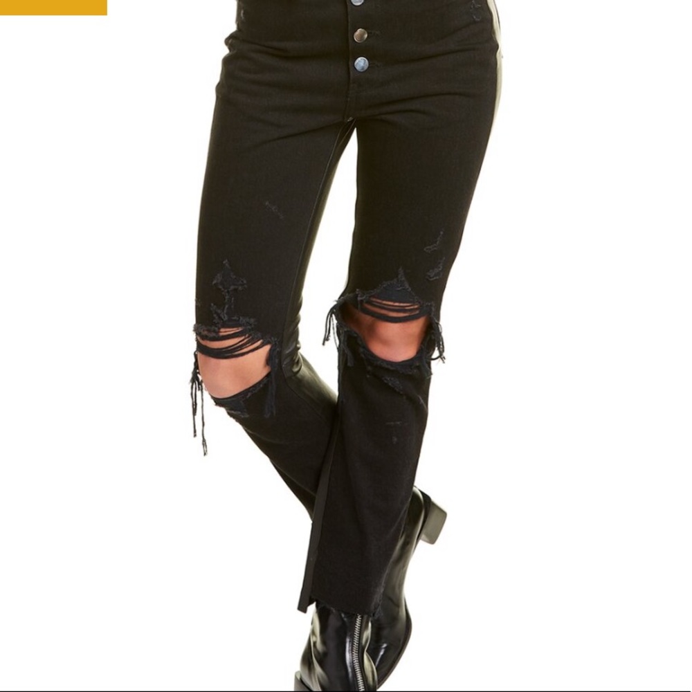 Amiri Leather Denim Cropped Flare